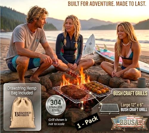 Portable Bushcraft Stainless BBQ Large Cooking Grill Grate & Burlap Hemp Drawstring Bag. Camping, Campfires, Backpacking, Hunting & Fishing. (Large Grill & Bag ONLY) - size: Large Grill & Bag