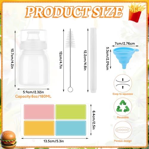 6 Pack Condiment Squeeze Bottles, Portable Sauce Bottles | Sauce Bottles 6oz Portable Containers with Squeeze Design for Ketchup, Dressing, Oil, Lunchbox, Picnic, Travel Use