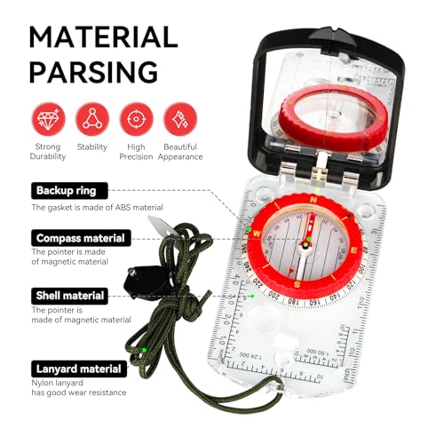 Compass Military Grade, Precision Navigation Compass for Hiking - color: clear Red