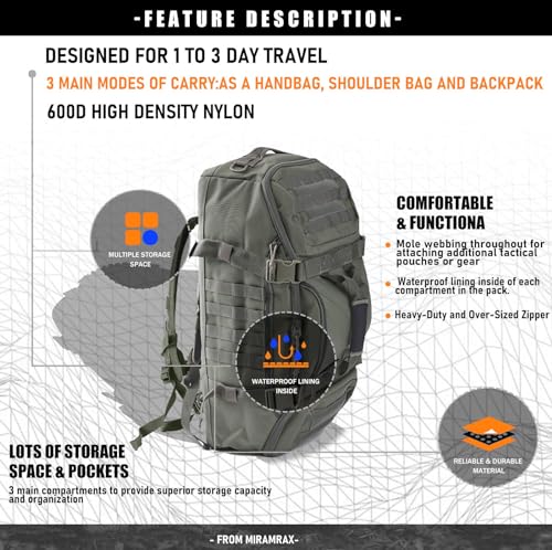3-in-1 Gym Bag Duffle Bags Backpack - Travel Bag with Shoes Compartment - color: Green, size: 45l
