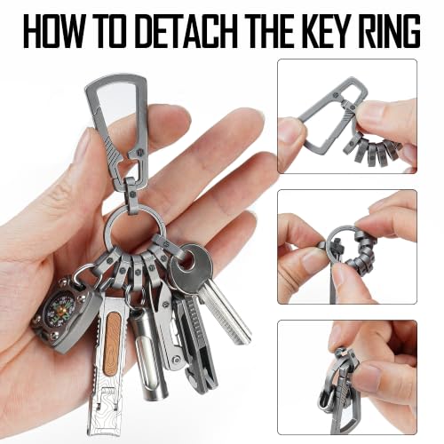 KeyUnity Titanium Carabiner Keychain Clip, Quick Release EDC Key Holder Organizer with Key Ring - color: Km22sw