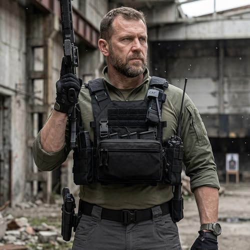 Tactical Admin Pouch Molle, 500D Nylon Water-Resistant EDC Gear Organizer, Horizontal Utility Tool Bag for Chest Rig & Vest, Large Capacity Medical EMT Sub-Pack with Mag Holder - color: Black