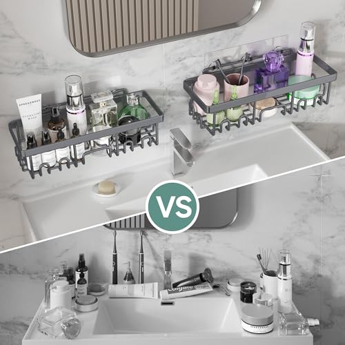 Veken Rustproof & Waterproof Shower Caddy 6-Pack, No Drilling Adhesive Shelves Rack with Soap Holder, Large Capacity Bathroom Organizers and Storage, Wall-Mounted Kitchen & Home Decor, Dark Grey - color: Dark Grey