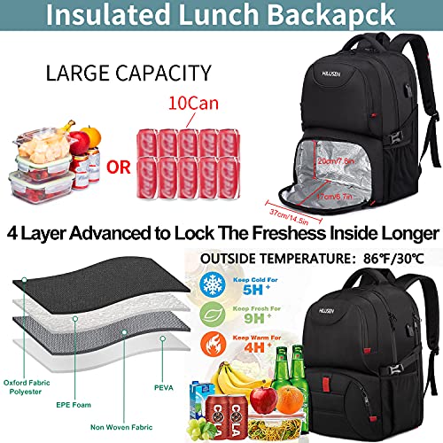 Extra Large Backpack for Men 50L, Insulated Cooler Lunch Box Backpack, Water Resistant 17inch Travel Laptop Work Bookbag with USB Charging Port,Black - color: Black