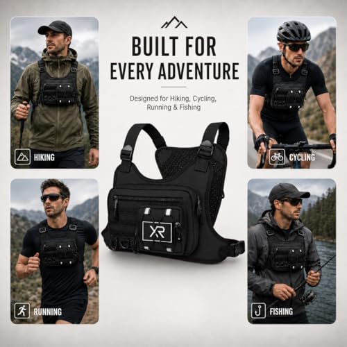 Tactical Chest Bag with MOLLE Pouches- Adjustable Outdoor Sport Chest Rig w/Holstert for Running, Hiking, Cycling & Training (Navy) - color: Navy