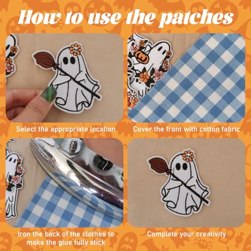 50 Pcs Ghost Iron On Patches, Halloween Embroidered Appliques - Cute Pumpkin & Boo Ghost for Clothes, Hats, Backpacks, Jackets (50 Pcs) - color: Halloween Ghost - 50Pcs
