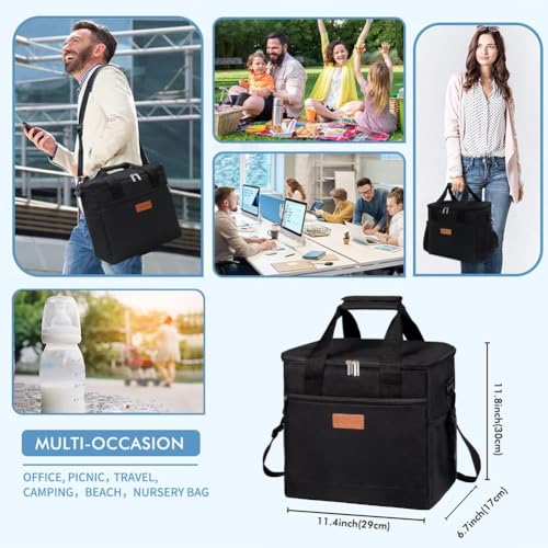 iknoe 24 Can Insulated Cooler Bag, Leakproof Lunch Tote Bag Black - color: Black, size: Large