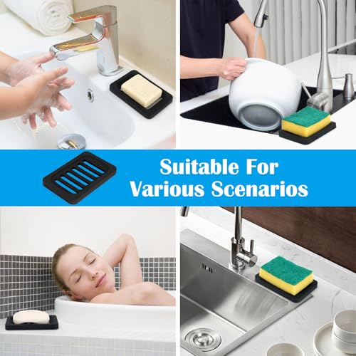 Topsky 2Pcs Soap Dish Holder, Non-Slip Bathroom Accessories Silicone Soap Case Saver, Sink Deck Bathtub Shower Dish Soap Drainer, Silicone Holder for Soap, Sponges, Scrubber (Black-2pcs) - color: Black-2pcs