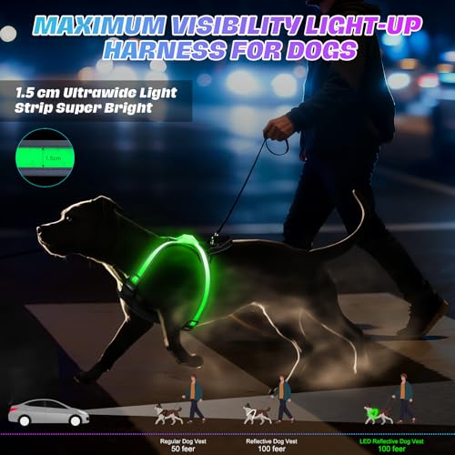 Light Up Dog Harness–Multicolor LED Dog Harness with 7 Lighting Modes | No Pull USB Rechargeable Safety Vest with Handle for Medium Large Dogs | Waterproof & Adjustable Glow-in-The-Dark Illuminated(M) - size: Medium