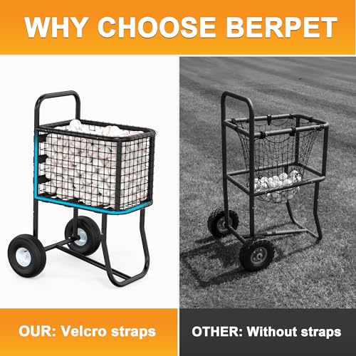 Baseball Cart with Wheels, Large Baseball Caddy and Softball Cart | Large Softball Caddy and Rolling Ball Cart with Wheels for Batting Cages, Team Training, Practice Fields, Schools, and Clubs