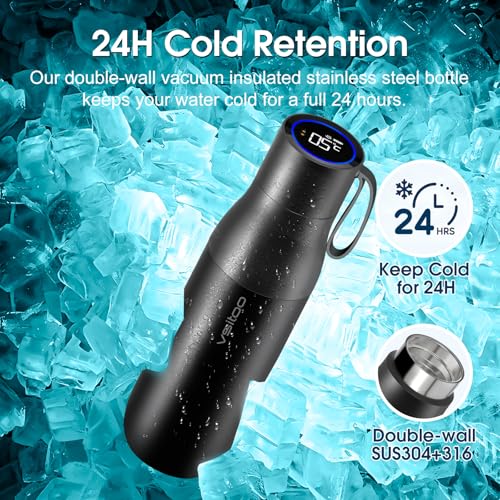 VSITOO S1 Pro 15oz Insulated Stainless Steel Self-Cleaning Water Bottle | Mini 15oz Insulated Bottle With Auto Self-Cleaning, App or Touchscreen Control, Temp Display, 30-Day Battery & 24H Cold - color: Black, size: 15 Ounces