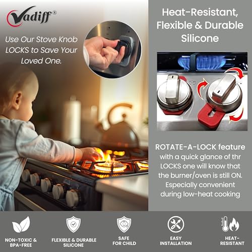 Mom's Choice Award Stove Knob Locks | 5-Pack Silicone Child Safety Lock Set | Safe, Sturdy & Heat-Resistant | Fits Small, Medium, Large Push Turn Knobs to Prevent Accidental Use - Gray - color: Gray
