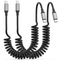 Coiled USB-C to Lightning Cable, 2Pack Retractable iPhone Charger CarPlay - size: 3FT Coiled