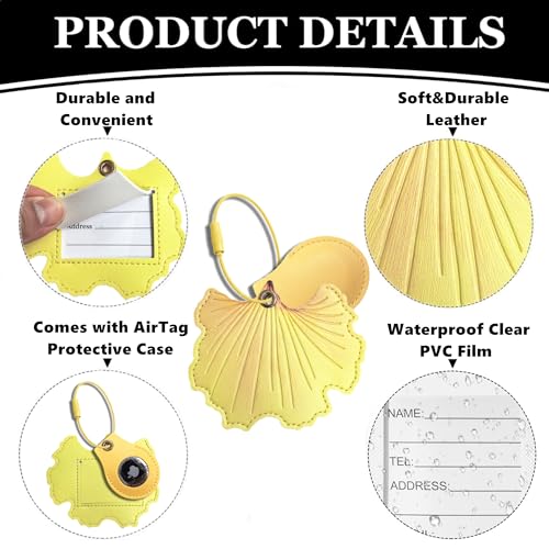 PU Leather Luggage Tag with Airtag Holder Case Set and Name ID Label - color: Ginkgo