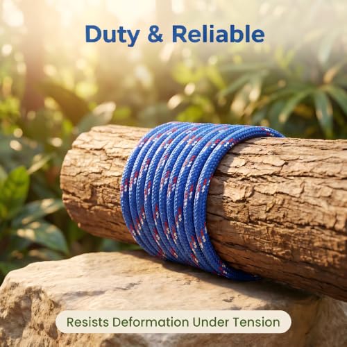 1/2 in × 100 ft Blue Diamond Braided Polypropylene Rope with Non-Woven Core, 32-Strand High Strength for Clothesline, Flagpole, Camping, Indoor & Outdoor Use (2 Pack, 50ft Each) - size: 1/2" x 100FT, style: Blue