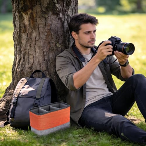 Koolertron Waterproof DSLR Camera Bag with Removable Insert, Adjustable Compartments, Fits in Camera Bags - Protective Case for DSLR/SLR Cameras & Accessories - color: Gray+Orange