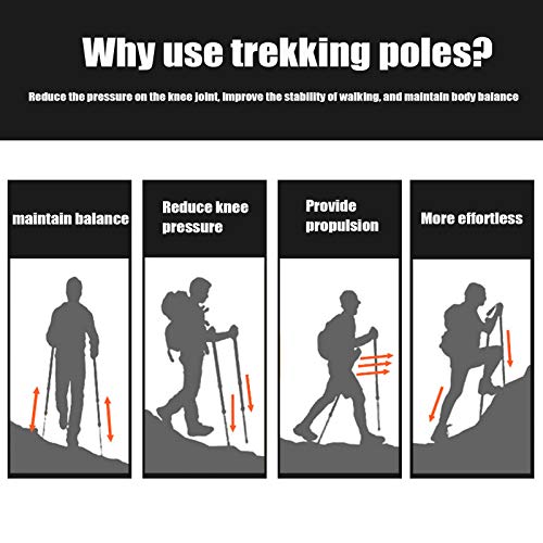 Trekking Poles,Adjustable Shock Absorbing Hiking Walking Stick-2Pcs | Aviation aluminum,Collapsible, Lightweight, All-terrain walking poles, Carry bag included - color: red
