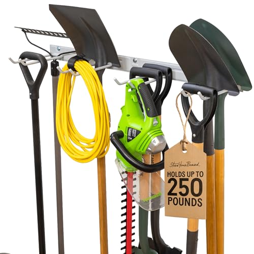 StoreYourBoard Garage Tool Organizer, 36 in, Holds 250 lb | Garden Tool Rack Wall Mount, Garden Tool Organizer, Shovel Wall Mount, Rubber Coated Hooks - color: GRAY, size: 36" Heavy Duty Steel Rack | 4 Hooks | Holds 250lbs