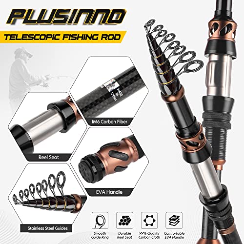 PLUSINNO Fishing Rod and Reel Combos - Carbon Fiber Telescopic Fishing Pole - Spinning Reel 12 +1 Shielded Bearings Stainless Steel BB - color: X-2PACK Full Kit with Carrier Case, size: 1.8M 5.91FT