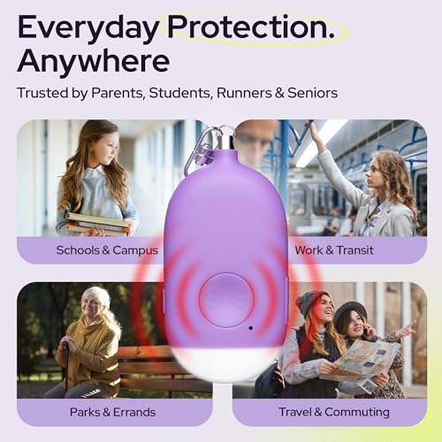 Weten Rechargeable Personal Alarm Keychain - 130dB Siren & LED Light - Stylish Personal Safety Alert for Women to Carry - Panic Button Alarm for Security - Rape Whistle for Self Defense (Purple) - color: E - Purple