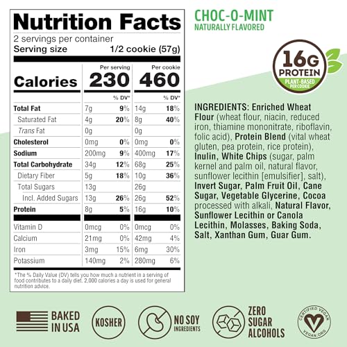 Lenny & Larry's Complete Protein Cookie, [Choc-O-Mint], Chewy Soft Baked, 16g Plant Protein, Vegan, Non-GMO, High Fiber, [4 Ounce] Cookie,(Pack of 24) - size: 4 Ounce (Pack of 24)