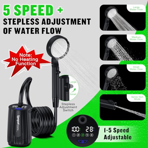 Spopal Portable Shower for Camping, [Upgraded] 10000mAh Rechargeable - color: Black