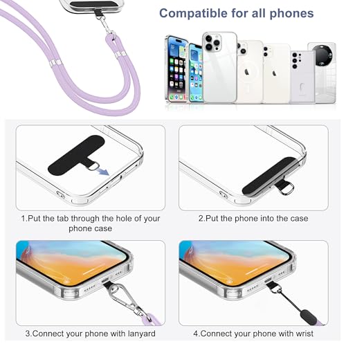 Phone Lanyard, 2 Pack Adjustable Cell Phone Lanyard Crossbody Neck Strap & 2 Pack Phone Wrist Strap with Tether Tabs Compatible for iPhone Android Smartphones-Black Purple - color: Black+purple