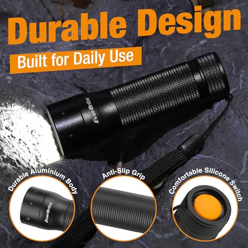 EverBrite Mini Flashlight, Zoomable 350LM LED Flashlight, Black | Small, 3 Light Modes, Zoomable Beam, 3 AAA Batteries Included, Wrist Strap, Home, Camping & Emergency Use, Holiday Gifts - color: Black, size: Small