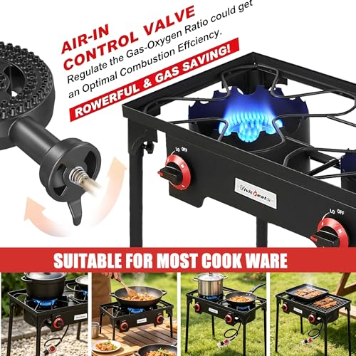 VIVICREATE Propane Grill 2 Burner Outdoor Propane Stove Portable Gas Grill High Pressure Camping Stove Double Burner Cooker for Camping Backyard BBQ Outdoor Cooking - size: double burner stove
