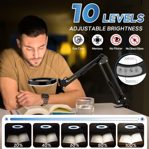 10X Magnifying Glass with Light and Stand,Hands-Free Desk Magnifier - color: Black Magnifying Glasses With Light