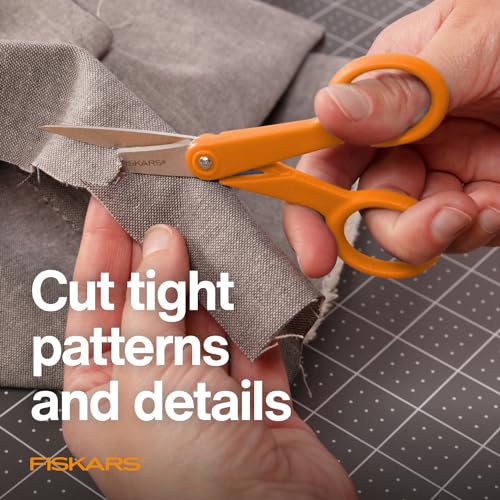 Fiskars 5" Orange-Handled Micro-Tip Fabric Scissors, No. 5 | For Tight & Intricate Detail Sewing & Craft Projects, Precision-Ground Blades Stay Sharp, Ambidextrous Double-Loop Handle - size: 5”, style: Double Loop Handle