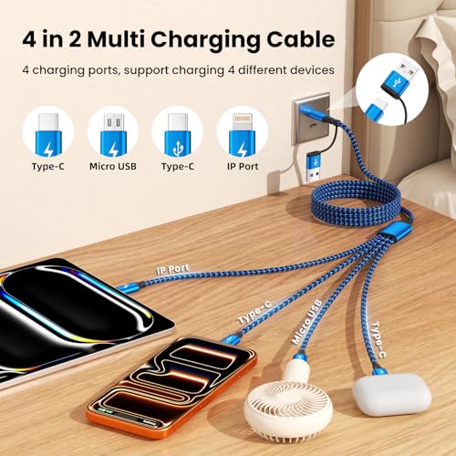 4 in 2 Multi Charging Cable, USBA/C Universal Charging Cords 2 Pack 5FT | Dual Type C Port Phone Charger Cord for Multiple Devices, Travel Charger for iPhone 17-11/Galaxy/Tablets/PS Home,Office, Blue - color: Dark Blue