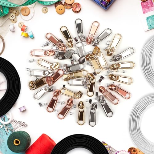 DOITEM 17.8 Yards Endless Zippers by The Meter Black White Zipper 6 mm Spiral + 32 Nonlock Zippers (Gold Silver Rose Gold) - color: #5 8 Multicolour