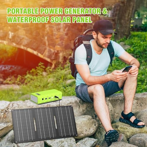 Powkey 24000mAh Portable Power Station with Panels Included 30W - color: Green+black