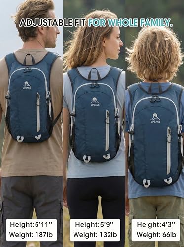 Foldable Small Hiking Backpack with 3 Strap Pockets – Lightweight 300D Spill-proof Daypack for Men Women – Packable Small Travel Backpack with Chest Strap & Trekking Pole Holder – Durable Outdoor Bag - color: Darkgray