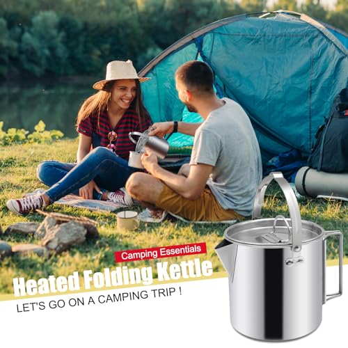 Camping Tea Kettle, Portable 1.2L Coffee Pot, Silver | Outdoors Camping Pot, With Handles and Lids, For Camping Hiking Picnic, Backpacking