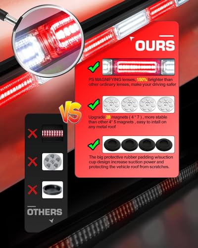 42" Rooftop 206 LED Emergency Traffic Security Light bar Strobe Beacon Lights Bar Magnetic Base Warning Flashing Light for Construction Vehicles Trucks Postal Mail Carrier Snow Plow, Red/White - color: #05 Red/ White