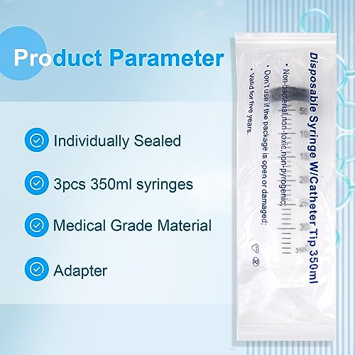 3 Pack 350ml Syringes with 55.1 Inch Tube, Large Plastic Syringe Individually Sealed for Scientific Labs, liquids Measuring, Watering, Refilling - style: 350 ml