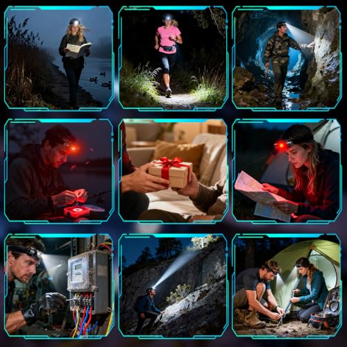 BORUIT HP440 Headlamp Rechargeable,with White and Red Light,180° Adjustable | Spot Light & Flood Light, Bright 1020 Lumen Head Lamp, 9 Modes,Type-C Charging, IP67 Waterproof for Camping, Hiking, Hunting