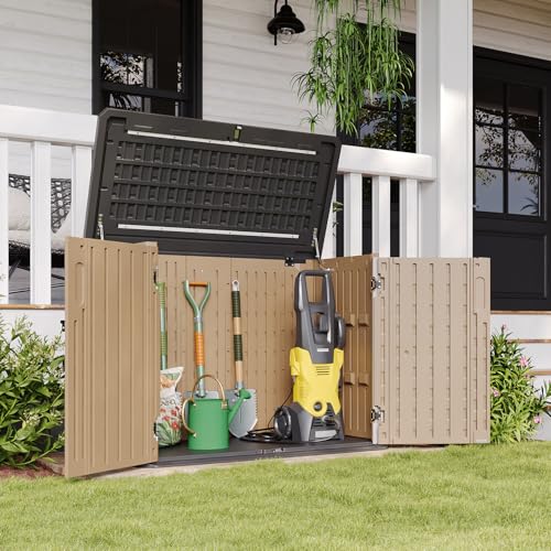Aoxun Outdoor Storage Cabinet 35 Cu.Ft Outdoor Trash Can Storage Shed,Brown - color: Brown, size: 35 Cu.Ft
