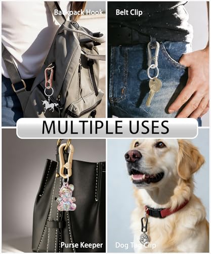 Metal Key Chain Carabiner Clip with Key Ring and D Ring | Heavy duty build, full accessory packs, quick release, multi purpose hook, belt loop holder, separate home and car fob sets - color: 2 Pcs Black+silver