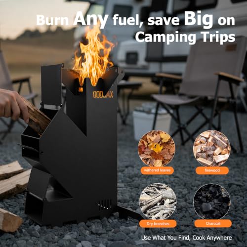 Rocket Stove Portable Wood-Burning Camping Stove with Storage Bag