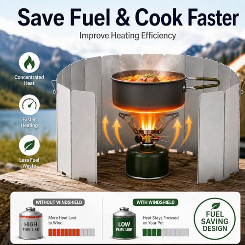 16 Pack Aluminum Camping Stove Windscreen, Foldable Lightweight Butane Burner Windshield with Storage Bag, Portable Outdoor Grill Wind Shield for Hiking, Cooking, BBQ, Backpacking - size: 16 Plates