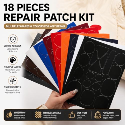 Self Adhesive Fabric Repair Patches for Clothes, Precut Multi-Shape Polyester Patches for Jackets & Gear, Waterproof Stick-On Repair Sheet 3.94 x 7.09in (Navy Blue) - color: Navy Blue