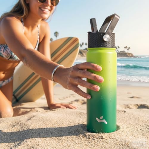 Konokyo 24 oz Insulated Stainless Steel Water Bottle with Straw Lid - color: Bamboo Grove, size: 24 Ounces