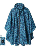 SaphiRose Adult Rain Poncho Waterproof Hooded Zipper Raincoat with Pockets - color: Blue Cloak