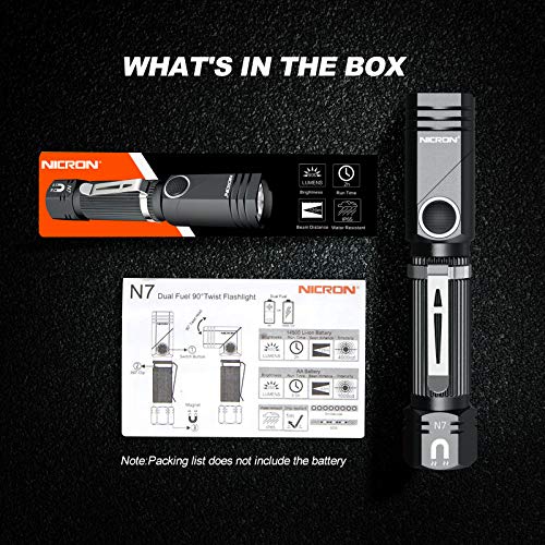 NICRON Flashlight, N7 600 Lumens Tactical Flashlight 2 Pack, 90 Degree Ip65 Waterproof Led Mini Flashlight 4 Modes- Best High Lumens are for Camping, Outdoor, Hiking （Not Including Batteries） Gift - color: N7 2Pack