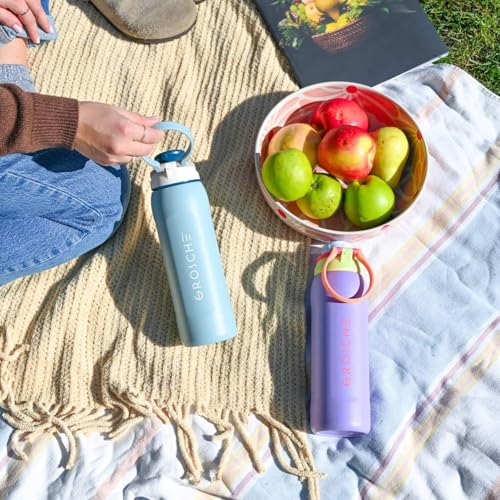 GROSCHE Kamloops Triple-Wall Bottle with Chug Lid, Ocean Drift, 24 oz | Built-In Carry Loop, Cupholder-Friendly Base, Dishwasher-Safe Design, Leakproof Flask for Travel, Workouts and Daily Use - color: Ocean Drift