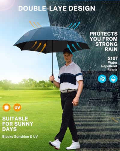 Gonex 62/68/72/80 Inch Golf Umbrella, Auto Open, Windproof, UV Protection - color: Navy Blue/ Black UV Coating, size: 72 inch