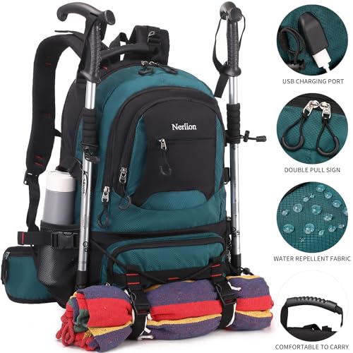 Nerlion 40L Hiking Backpack Travel Backpack for Men Women Camping Waterproof Outdoor Hiking Daypack Lightweight Backpack (Dark Green) - color: A2- Dark Green